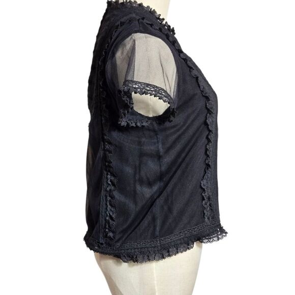 Love Sam Black Victorian Boho Lace Trim Blouse Top - Picture 5 of 7